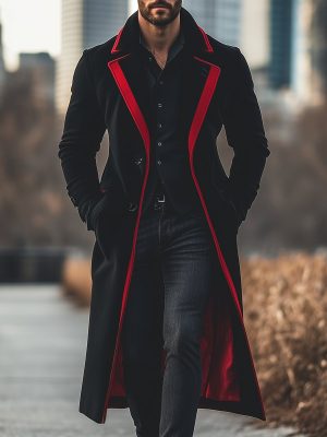 Fashion Long Woolen Coat with Contrast Color Design – Fast 24-Hour Shipping
