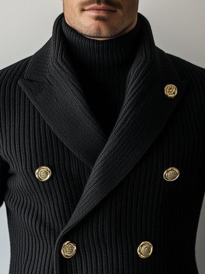 Business Double-Breasted Knit Cardigan for Men – Fast 24-Hour Shipping
