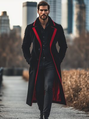 Fashion Long Woolen Coat with Contrast Color Design – Fast 24-Hour Shipping