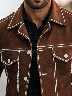 Men's Vintage Suede Jacket with Notched Lapel – Casual Retro Style, Ships in 24 Hours
