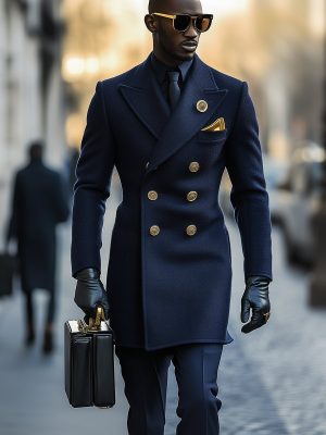 Men's Wool Double-Breasted Business Overcoat with Notched Lapel – Ships in 24 Hours