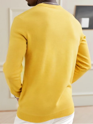Yellow Long Sleeve Round Neck Sweater for Women – Minimalist Fashion Knit Pullover